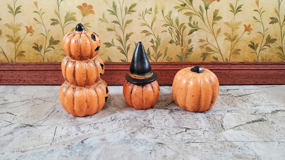 Dollhouse Pumpkins Set of 3 Halloween Decor 1:12 Scale Miniatures Witches Hat - Miniature Crush