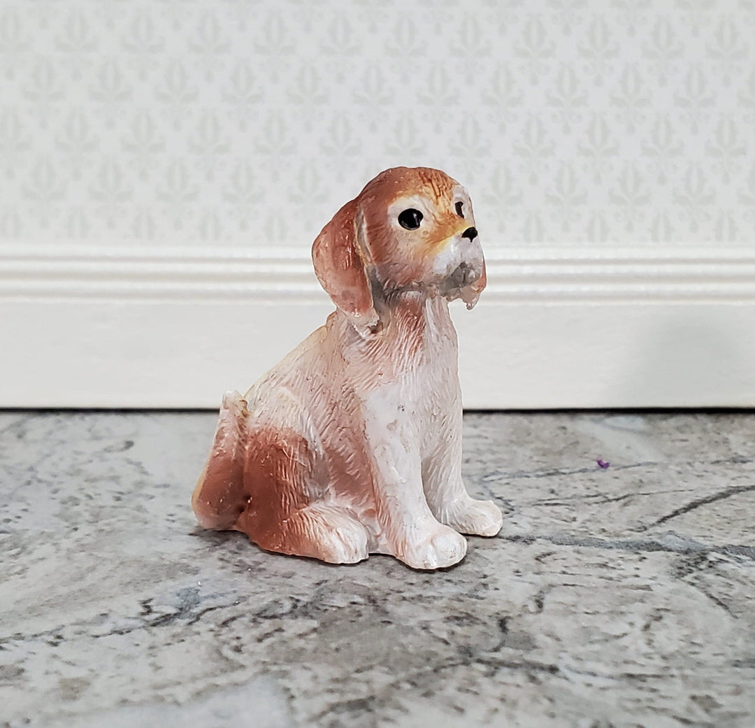 Dollhouse Puppy Dog Brown & White Mixed Breed Mutt 1:12 Scale Miniature Pet Cast Resin - Miniature Crush