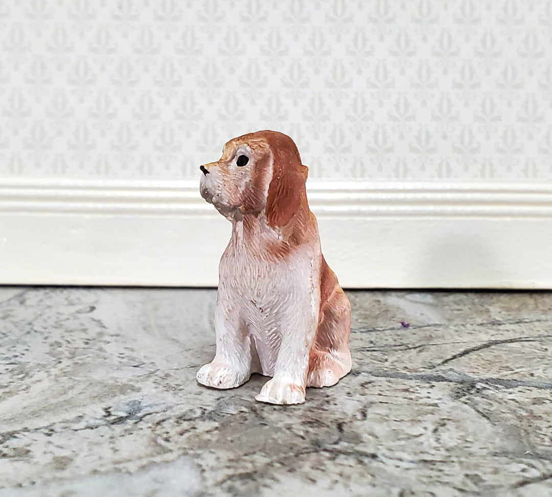 Dollhouse Puppy Dog Brown & White Mixed Breed Mutt 1:12 Scale Miniature Pet Cast Resin - Miniature Crush
