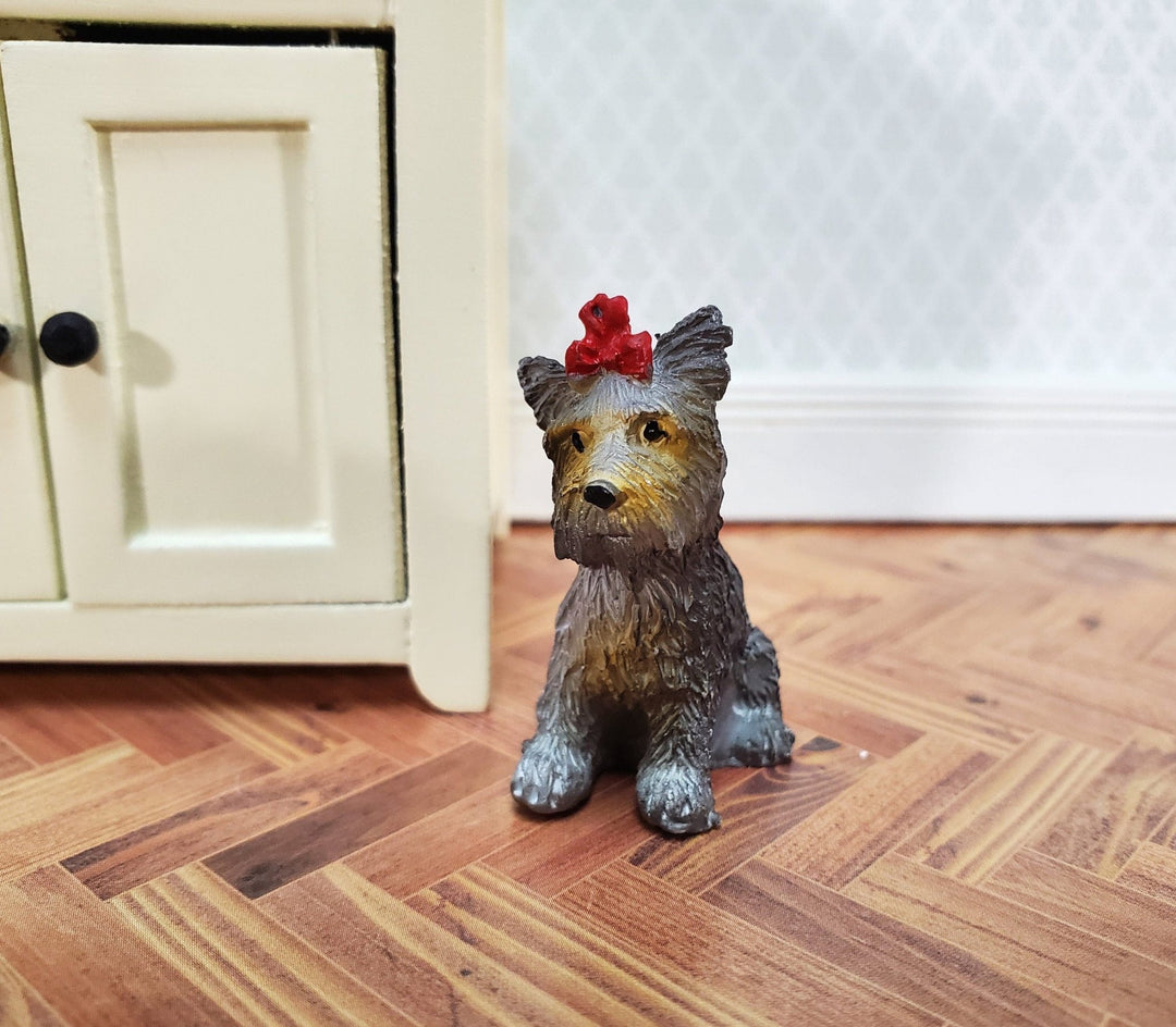 Dollhouse Puppy Dog Terrier with Red Bow Miniature Pet Cast Resin - Miniature Crush