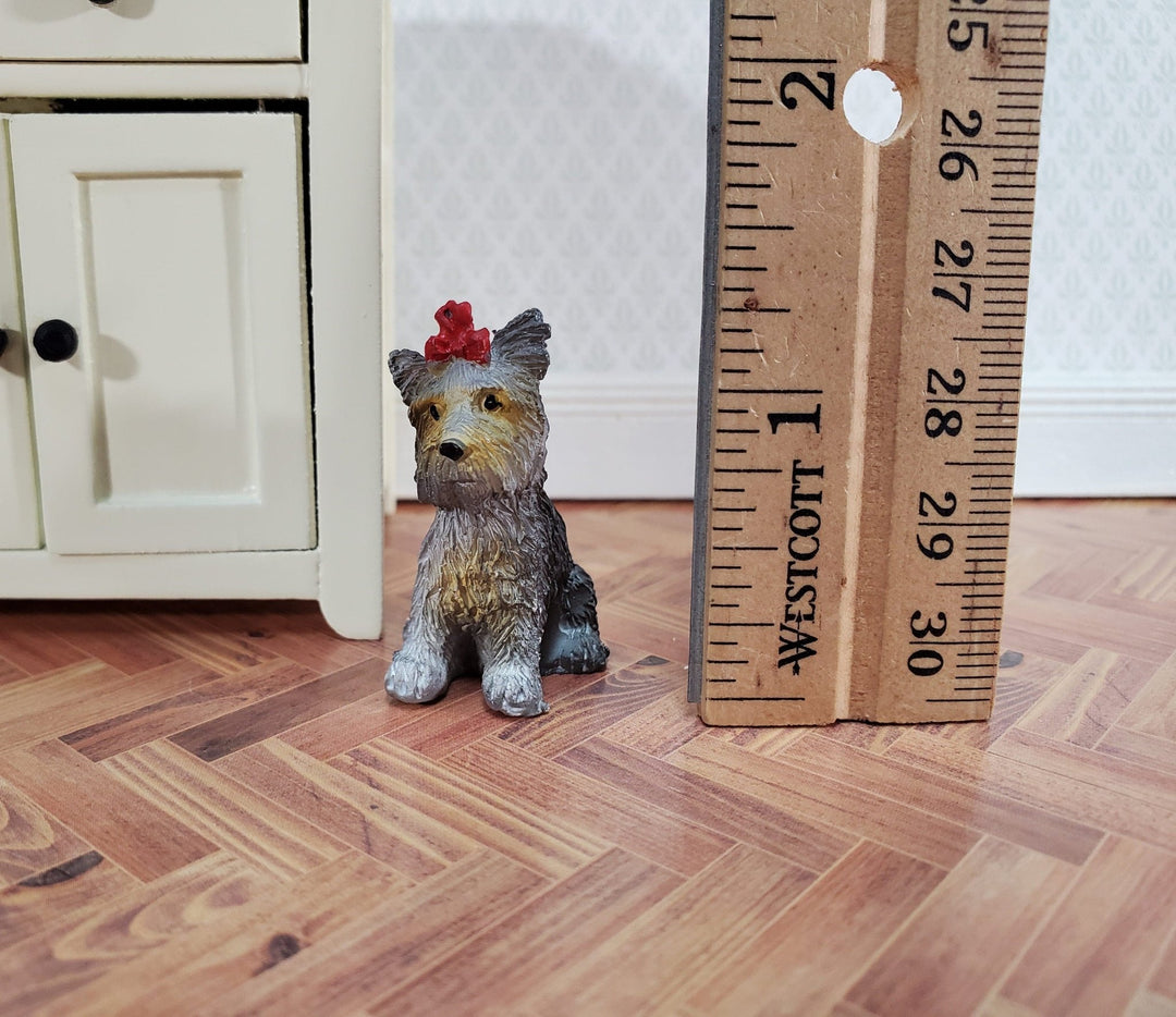 Dollhouse Puppy Dog Terrier with Red Bow Miniature Pet Cast Resin - Miniature Crush