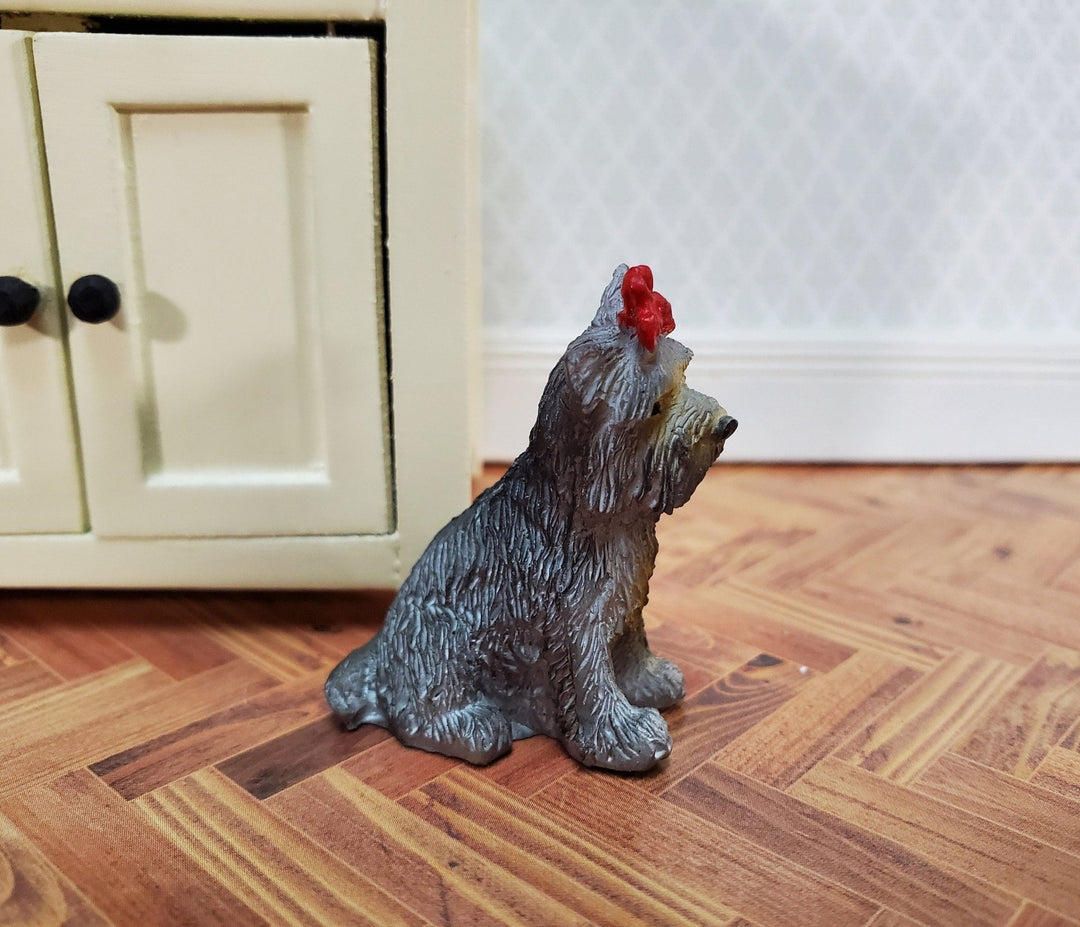 Dollhouse Puppy Dog Terrier with Red Bow Miniature Pet Cast Resin - Miniature Crush