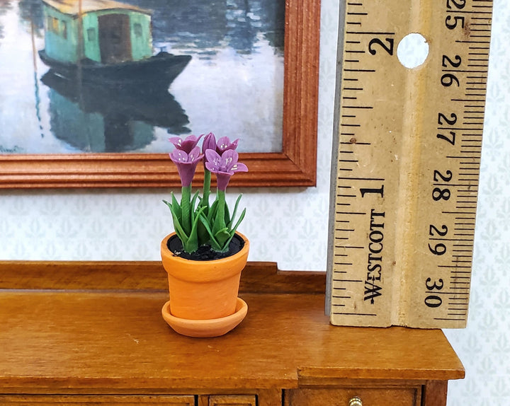 Dollhouse Purple Flowers Lilies in Terra Cotta Planter Pot 1:12 Scale Garden Flowers by Falcon Miniatures - Miniature Crush