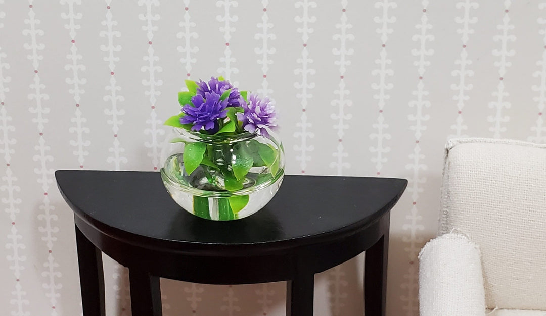 Dollhouse Purple Mums Flowers in Clear Glass Bowl with "Water" 1:12 Scale Miniature - Miniature Crush