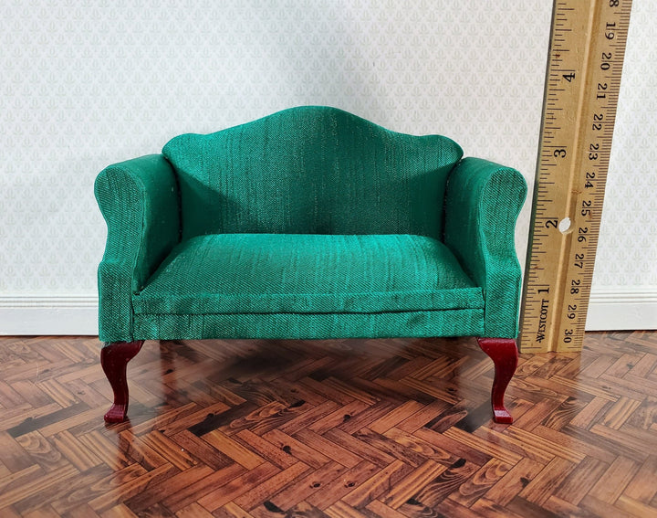 Dollhouse Queen Anne Love Seat Couch Silky Green Fabric 1:12 Scale Miniature Furniture - Miniature Crush