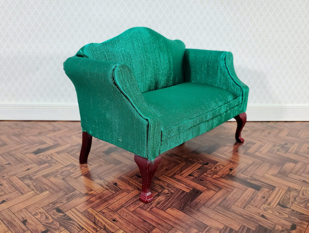 Dollhouse Queen Anne Love Seat Couch Silky Green Fabric 1:12 Scale Miniature Furniture - Miniature Crush