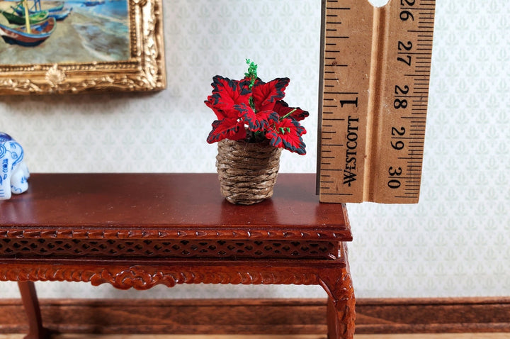 Dollhouse Red Coleus Plant in a Basket 1:12 Scale Miniature Garden Potted Plant - Miniature Crush