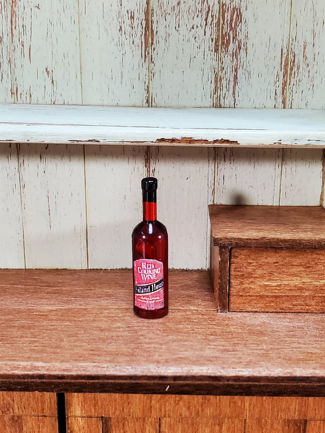Dollhouse Red Cooking Wine Bottle 1:12 Scale Miniature Kitchen 1" Tall - Miniature Crush