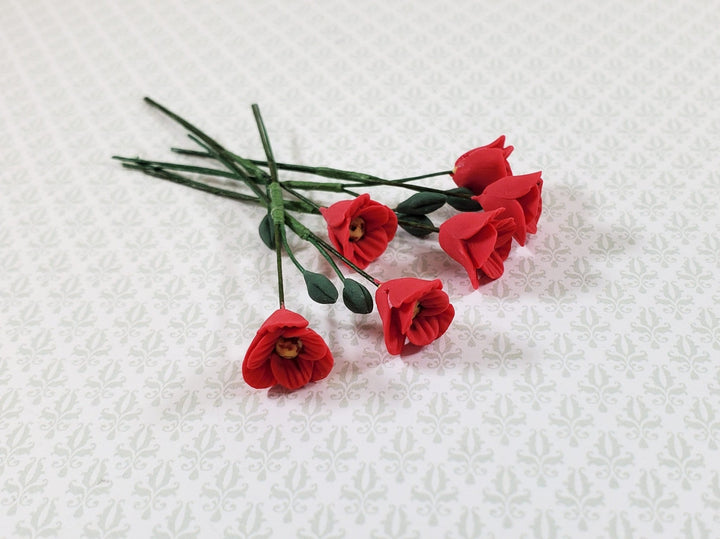 Dollhouse Red Poppies Poppy Flowers Set of 6 with Stems 1:12 Scale Garden - Miniature Crush