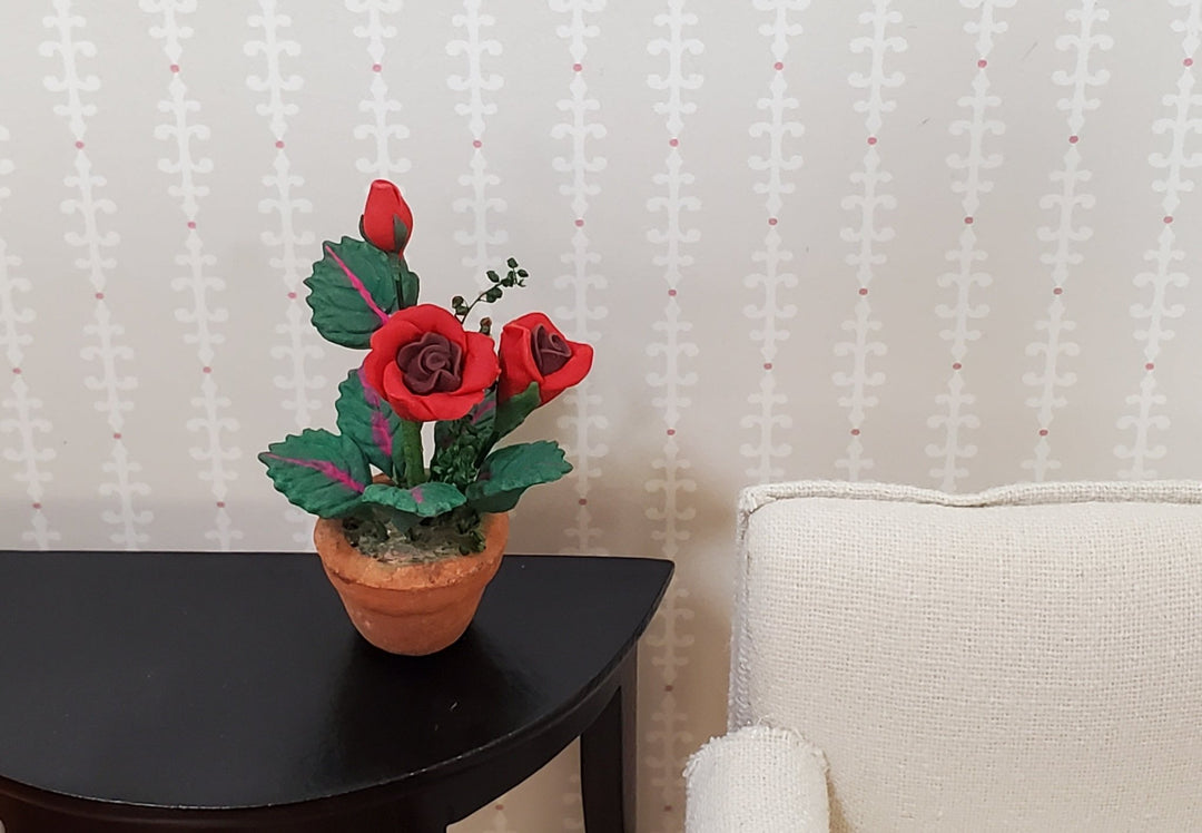 Dollhouse Red Roses Flowers Potted in Terra Cotta Pot 1:12 Scale Miniature Plant - Miniature Crush