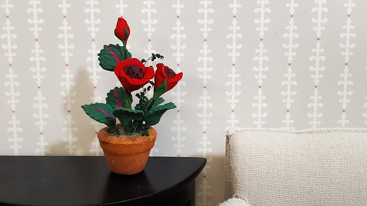 Dollhouse Red Roses Climbing Wire Trellis - 1:12 Scale Miniature Garden Accessory, Metal, Approx. 5.25 Inches High - View #2