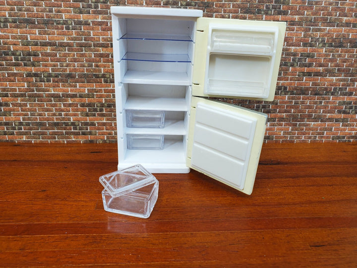 Dollhouse Refrigerator 2 Door Fridge Cream & White Retro Style 1:12 Scale Wood Furniture - Miniature Crush