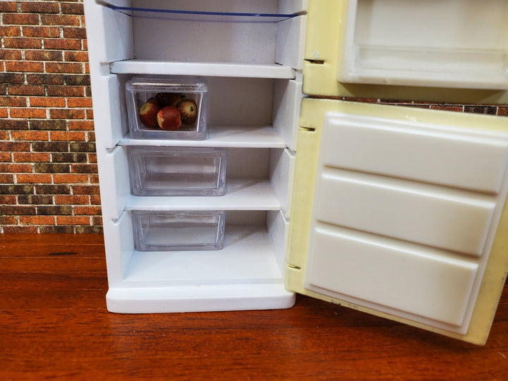 Dollhouse Refrigerator 2 Door Fridge Cream & White Retro Style 1:12 Scale Wood Furniture - Miniature Crush