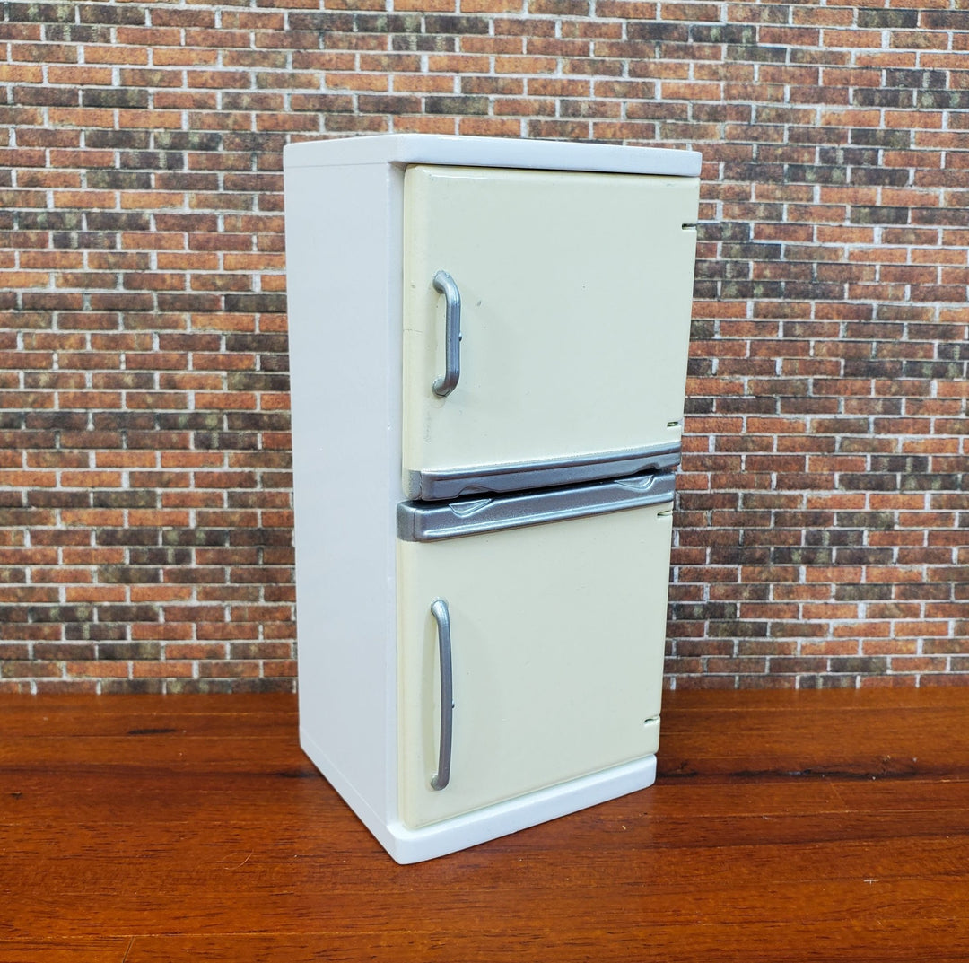 Dollhouse Refrigerator 2 Door Fridge Cream & White Retro Style 1:12 Scale Wood Furniture - Miniature Crush