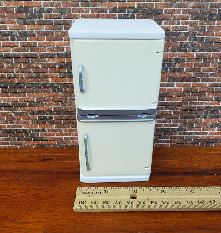 Dollhouse Refrigerator 2 Door Fridge Cream & White Retro Style 1:12 Scale Wood Furniture - Miniature Crush