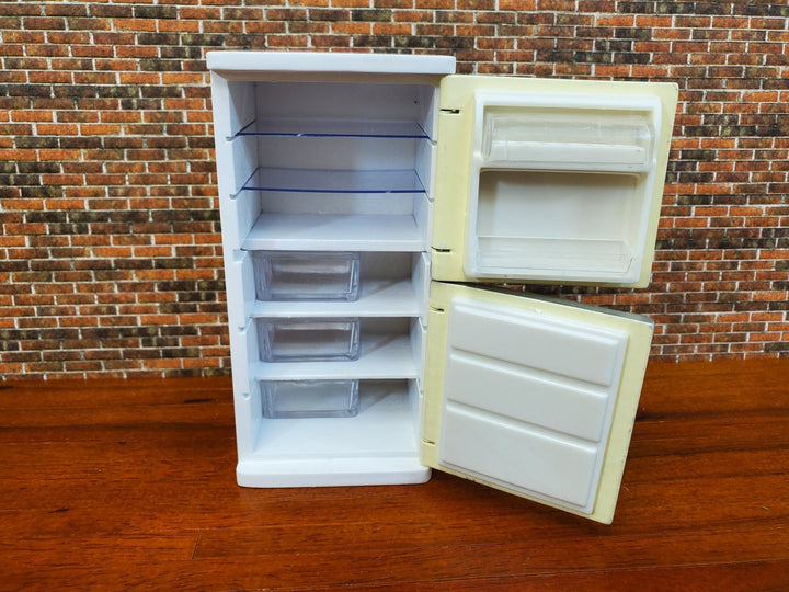 Dollhouse Refrigerator 2 Door Fridge Cream & White Retro Style 1:12 Scale Wood Furniture - Miniature Crush