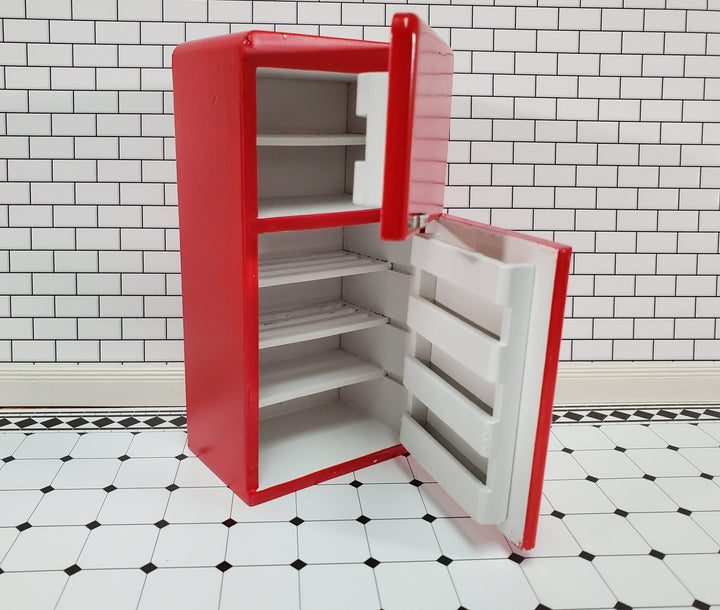 Dollhouse Refrigerator Fridge Retro 2 Door Red 1950s Style 1:12 Scale Wood Furniture - Miniature Crush