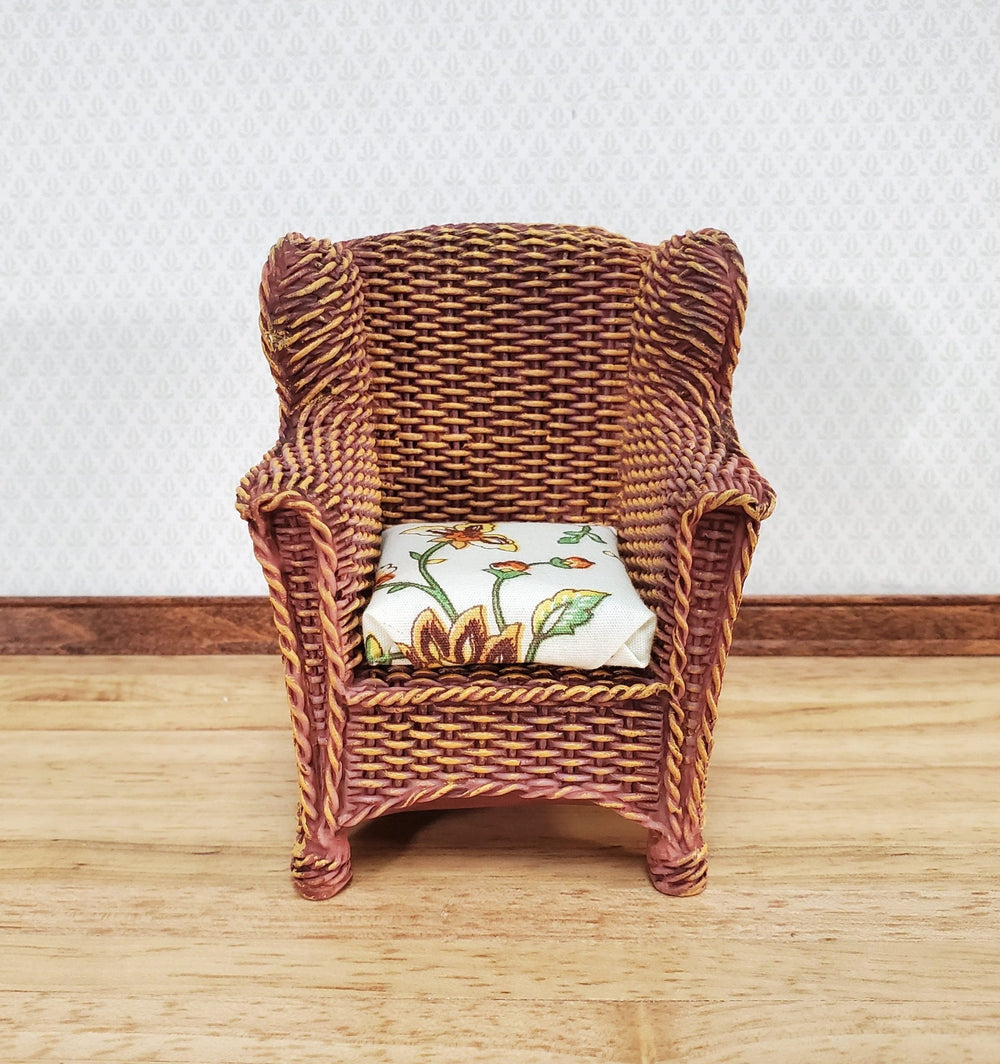 Dollhouse Resin Rattan Wicker Chair with Cushion 1:12 Scale Miniature Furniture by Reutter - Miniature Crush
