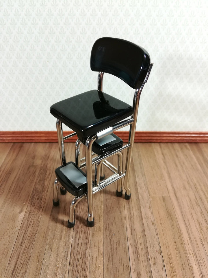 Dollhouse Retro Step Stool Tall Chair 1950s Style Black 1:12 Scale Miniature - Miniature Crush
