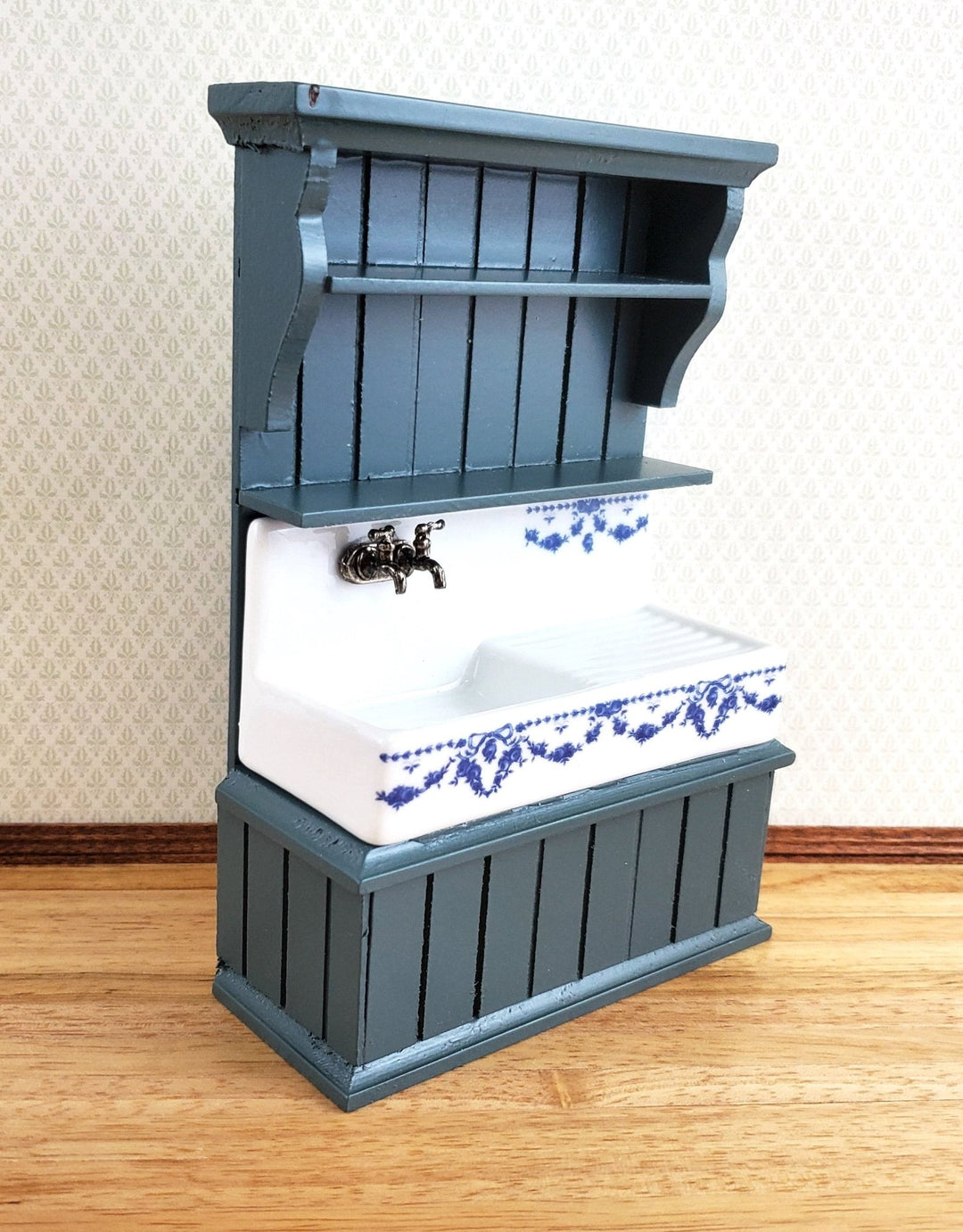 Dollhouse Reutter Sink Cabinet Blue & White 1:12 Scale Miniature Kitchen - Miniature Crush