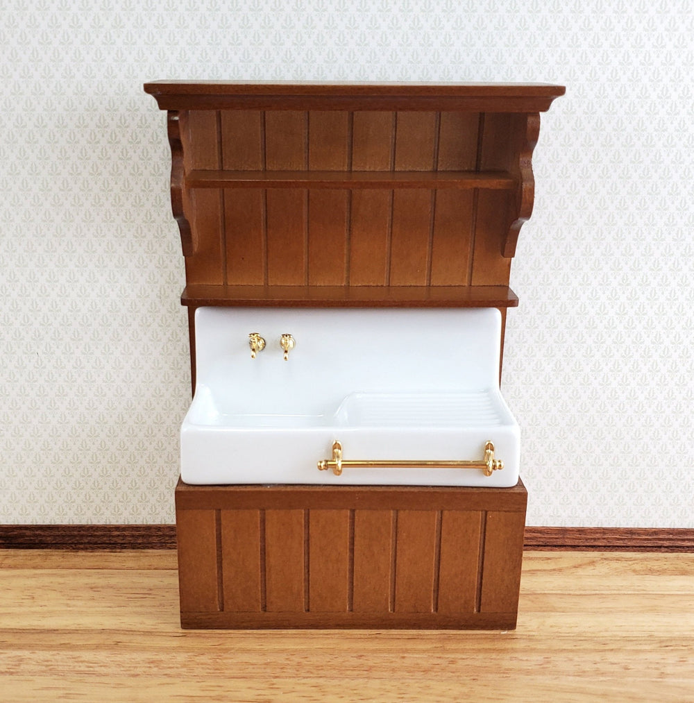 Dollhouse Reutter Sink Cabinet Walnut & White 1:12 Scale Miniature Kitchen - Miniature Crush