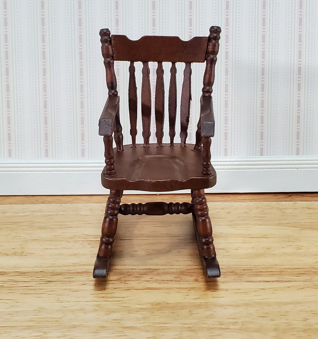 Dollhouse Rocking Chair Boston Style Rocker Walnut Finish 1:12 Scale Miniature Furniture - Miniature Crush