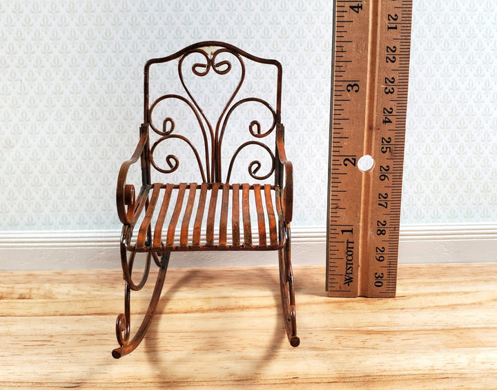 Dollhouse Rocking Chair for Patio Distressed Metal 1:12 Scale Fairy Garden - Miniature Crush