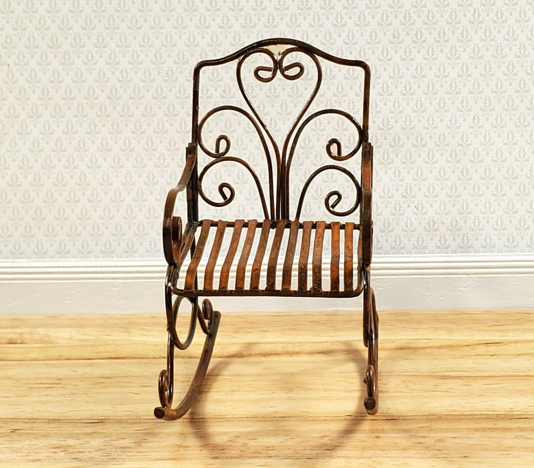 Dollhouse Rocking Chair for Patio Distressed Metal 1:12 Scale Fairy Garden - Miniature Crush