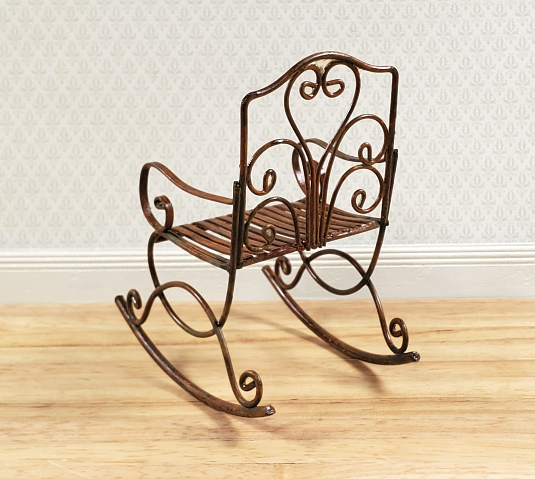 Dollhouse Rocking Chair for Patio Distressed Metal 1:12 Scale Fairy Garden - Miniature Crush