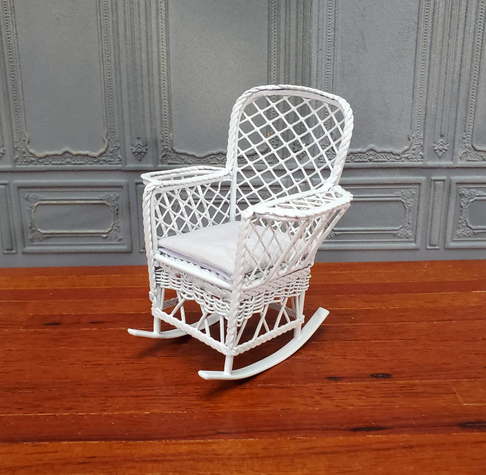 Dollhouse Rocking Chair for Patio White Metal 1:12 Scale Miniature Fairy Garden Furniture - Miniature Crush