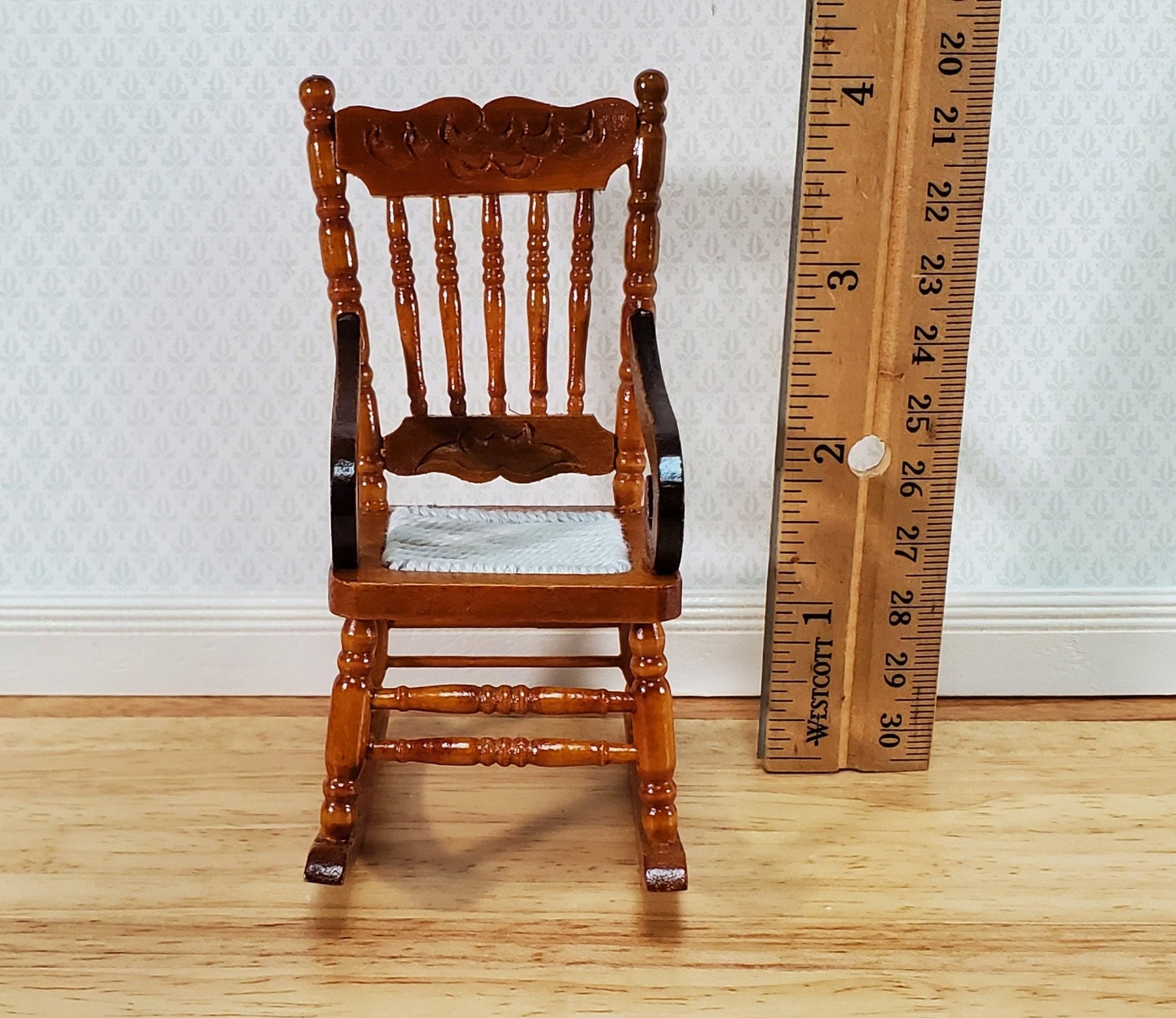 Miniature Rocking Chairs Dollhouse Rocking Chair Wood Walnut Finish 1:12 Scale Miniature ...