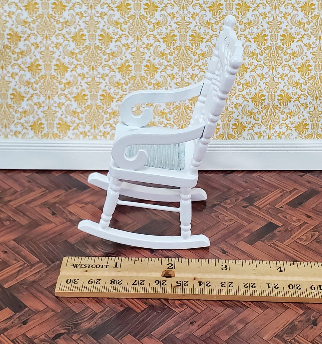 Dollhouse Rocking Chair Wood White Finish 1:12 Scale Miniature Furniture Rocker - Miniature Crush