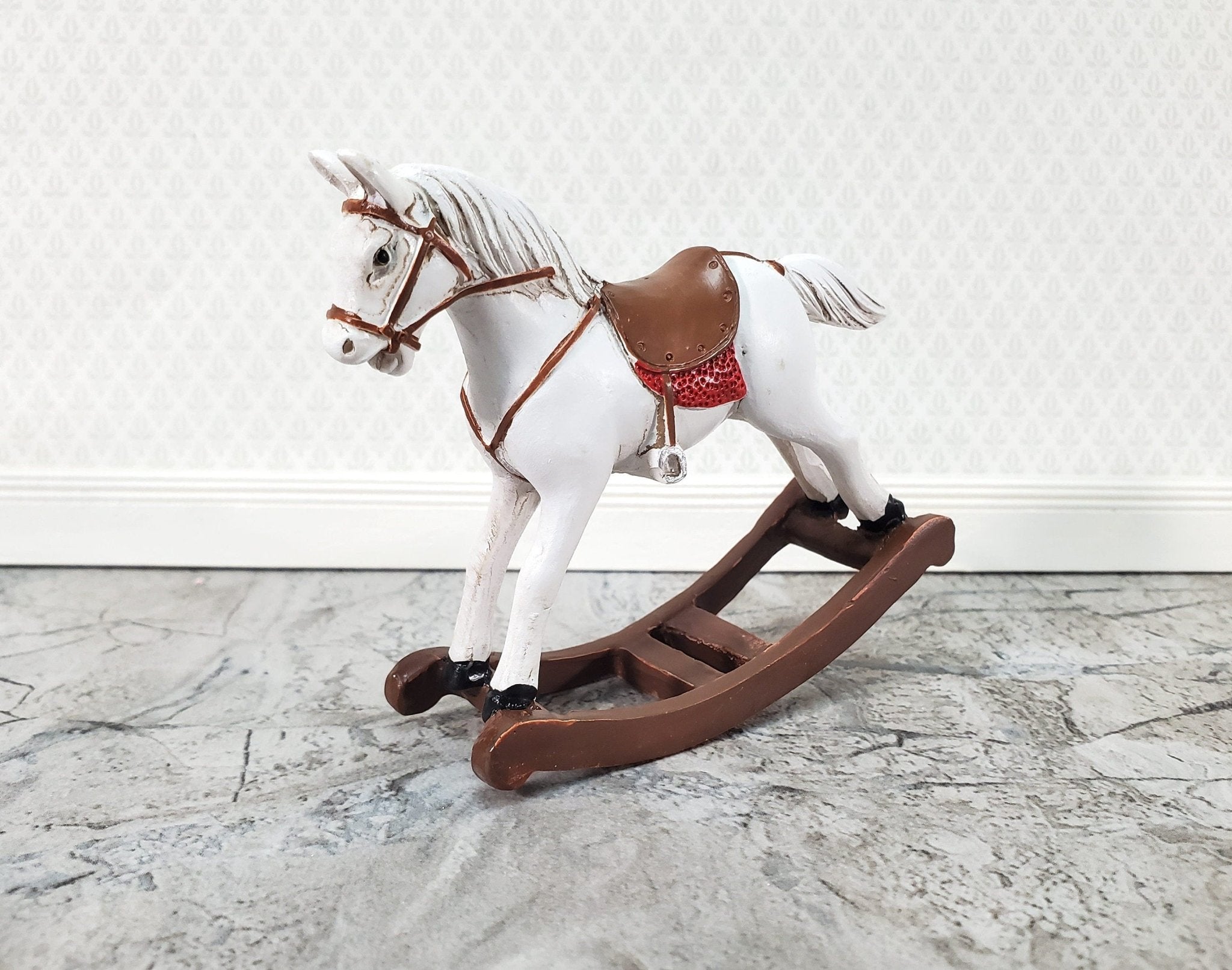 Dollhouse Rocking Horse Large Cast Resin 1 12 Scale Toy for Nursery or Kids Bedroom Miniature