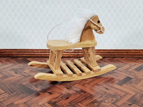Dollhouse Rocking Horse Toy Light Oak Finish 1:12 Scale Miniature Wood for Nursery - Miniature Crush