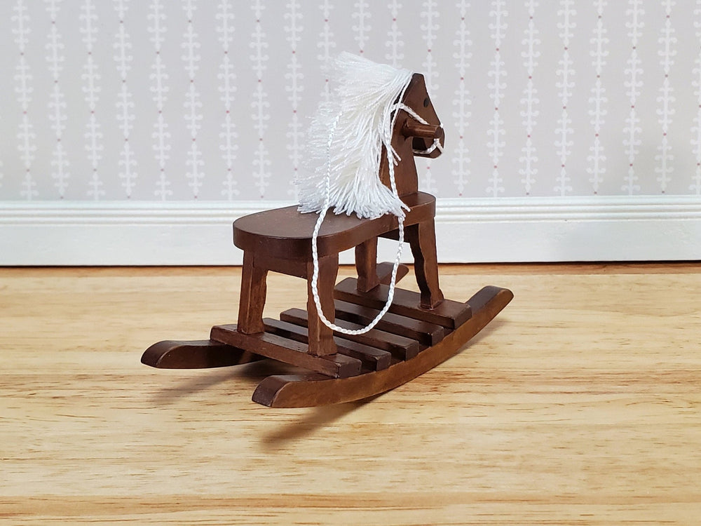 Dollhouse Rocking Horse Toy Walnut Finish 1:12 Scale Miniature Wood for Nursery - Miniature Crush