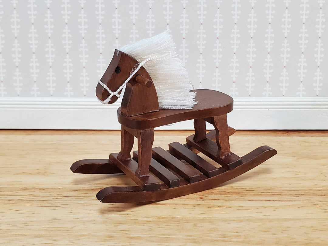 Dollhouse Rocking Horse Toy Walnut Finish 1:12 Scale Miniature Wood for Nursery - Miniature Crush