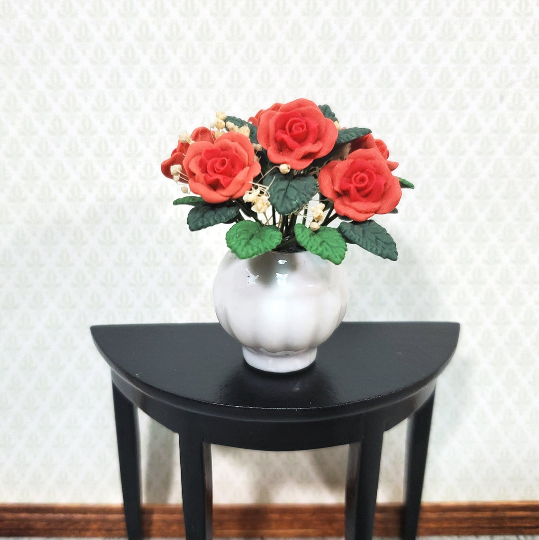 Dollhouse Roses Half Dozen in Ceramic White Vase 1:12 Scale Miniature Flowers - Miniature Crush