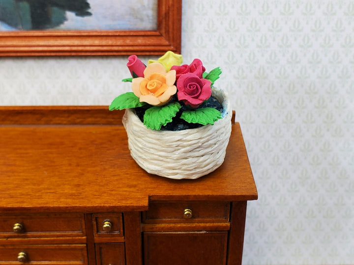 Dollhouse Roses in a Natural Fiber Basket Red Peach Yellow 1:12 Scale Miniature - Miniature Crush