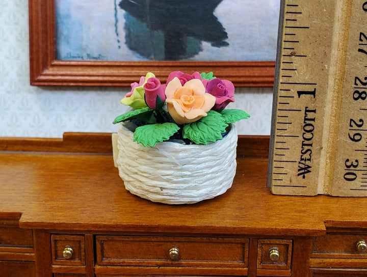 Dollhouse Roses in a Natural Fiber Basket Red Peach Yellow 1:12 Scale Miniature - Miniature Crush