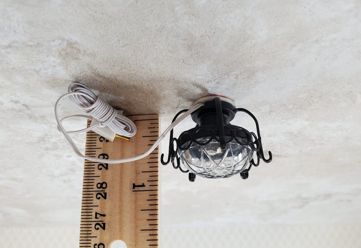 Dollhouse Round Ceiling Light Black 12 Volt with Plug 1:12 Scale Miniature - Miniature Crush