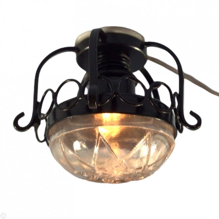 Dollhouse Round Ceiling Light Black 12 Volt with Plug 1:12 Scale Miniature - Miniature Crush