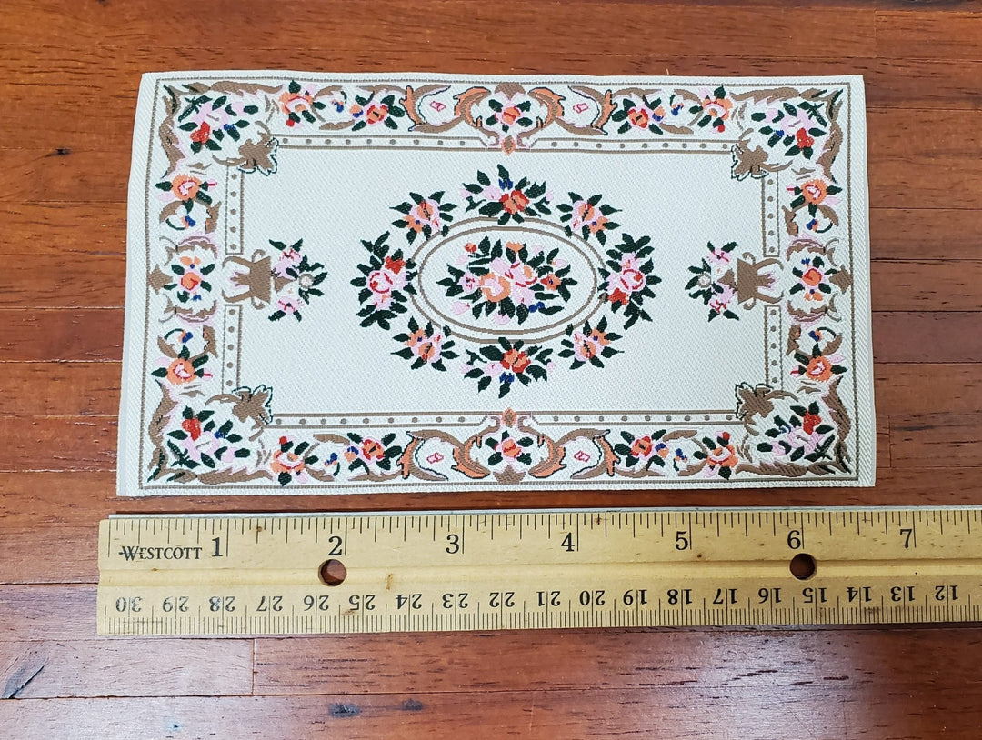 Dollhouse Rug Cream Pink Brown 7 3/4" x 3 7/8" Woven Fabric 1:12 Scale - Miniature Crush