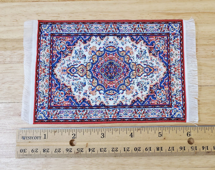 Dollhouse Rug with Fringe Red White Blue 6" x 4" Woven Fabric 1:12 Scale Miniature - Miniature Crush
