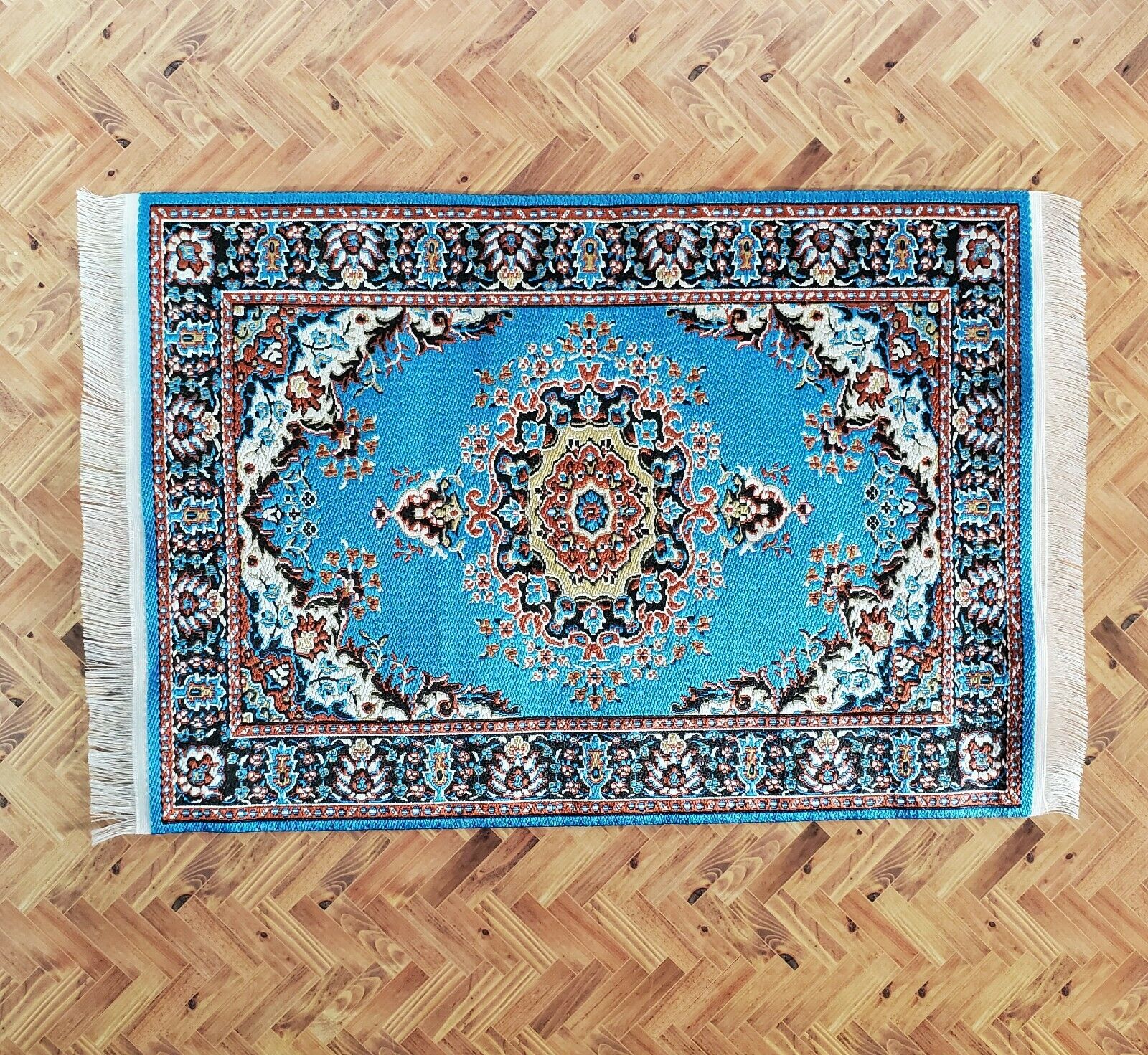 Dollhouse Rug Woven Fabric Large Bright Blue 9