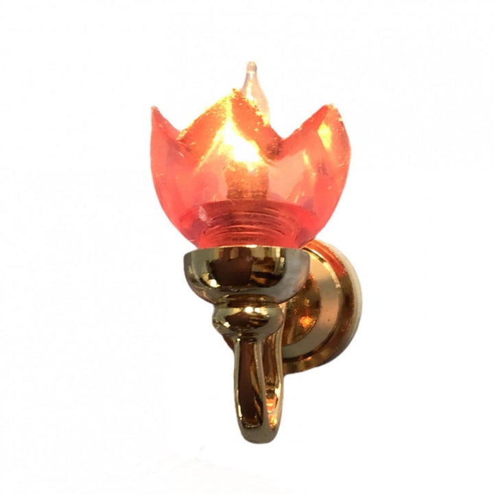 Dollhouse Sconce Pink Lily Flower Shade Gold Base 12 Volt 1:12 Scale Miniature Wall Light - Miniature Crush
