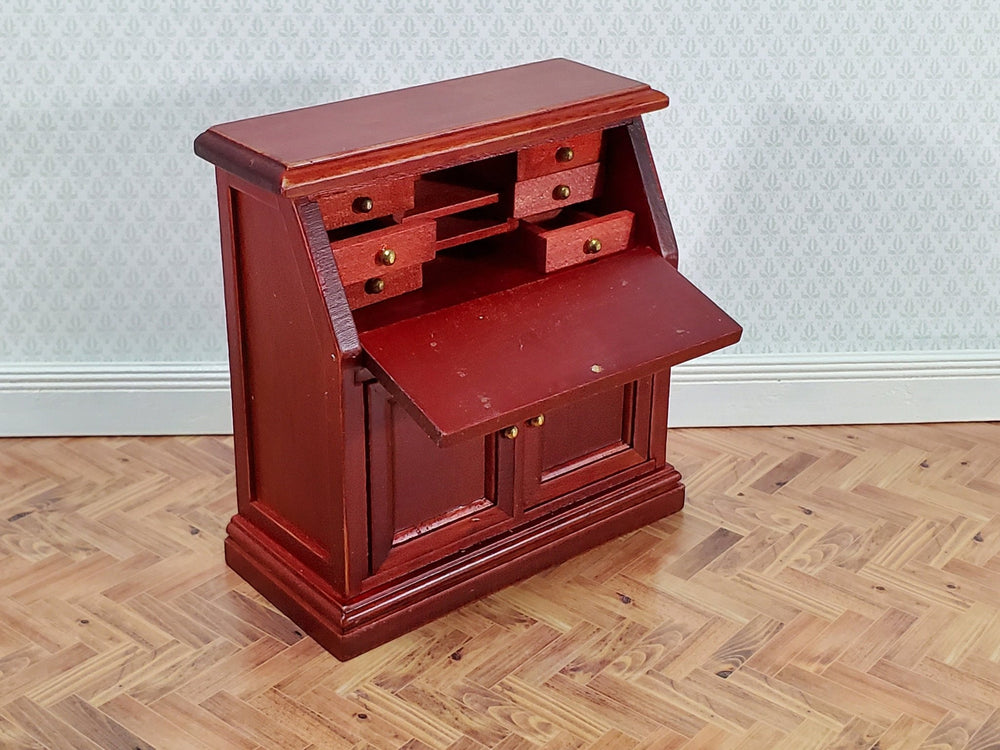 Dollhouse Secretary Writing Desk with Drawer Mahogany Finish 1:12 Scale Miniature Furniture - Miniature Crush