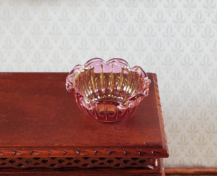 Dollhouse Serving Bowl Pink Cranberry Glass 1:12 Scale Philip Grenyer Hand Blown - Miniature Crush