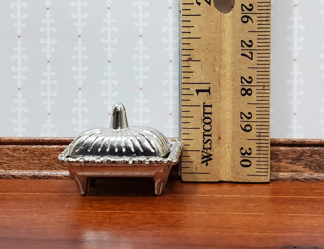 Dollhouse Serving Dish with Cover Metal Silver Finish 1:12 Scale Miniature Kitchen - Miniature Crush