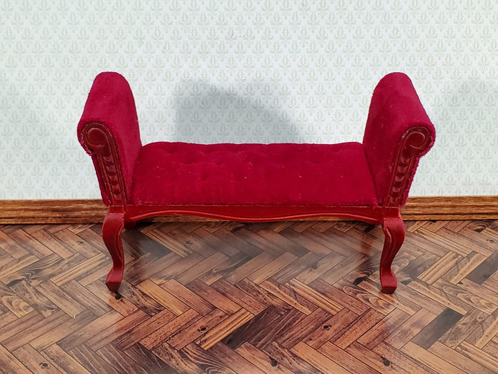 Dollhouse Settee Bench Red Padded Tufted Seat 1:12 Scale Miniature Furniture - Miniature Crush