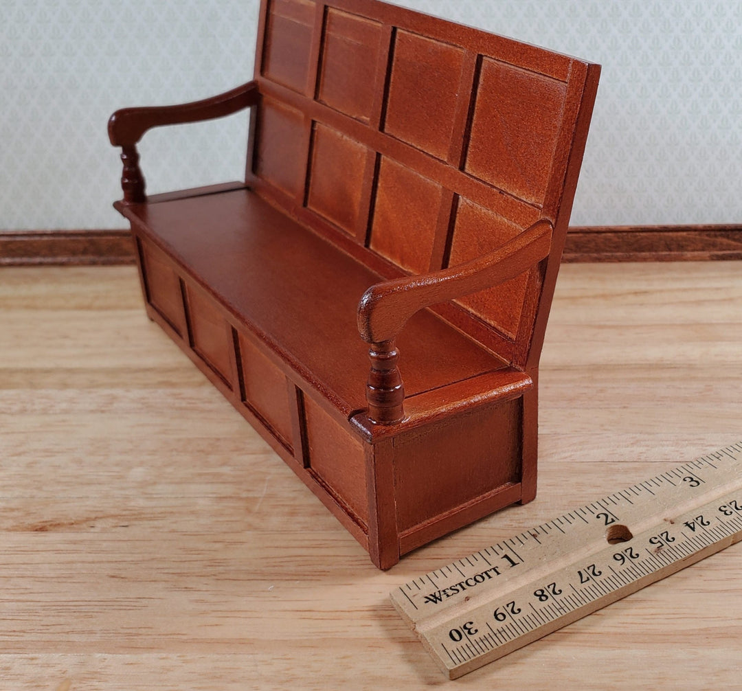 Dollhouse Settle Bench with High Back and Opening Seat 1:12 Scale Furniture - Miniature Crush